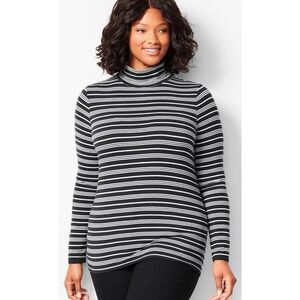 Talbots Therma Warmth Black White Stripe Turtleneck Longsleeve Top Baselayer 2X